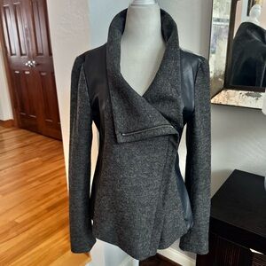 Ann Taylor Stylish Gray and Black Wool & Faux Leather Jacket